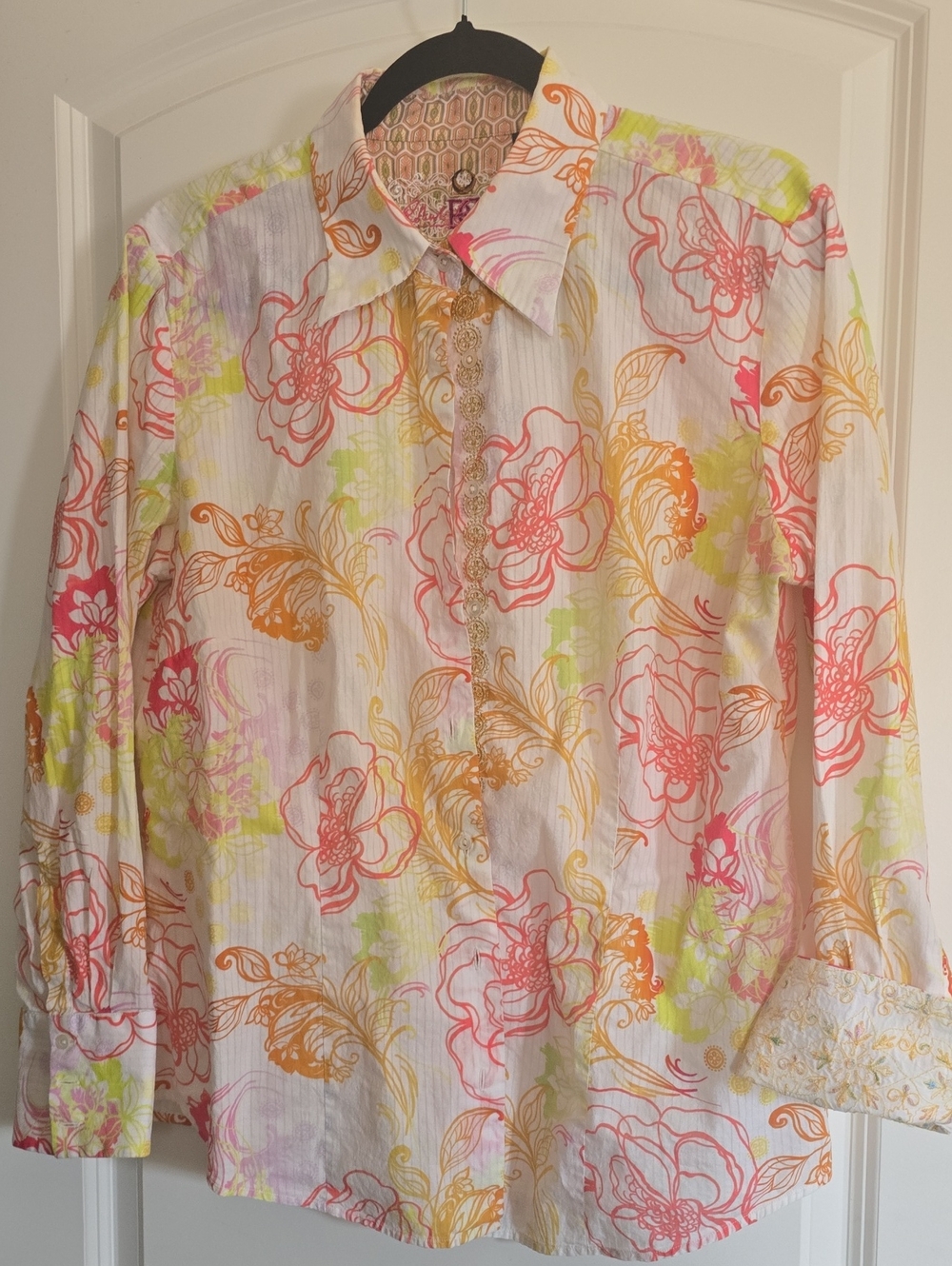 Robert Graham Floral Button-Down Shirt in Pink, Orange, Yellow
